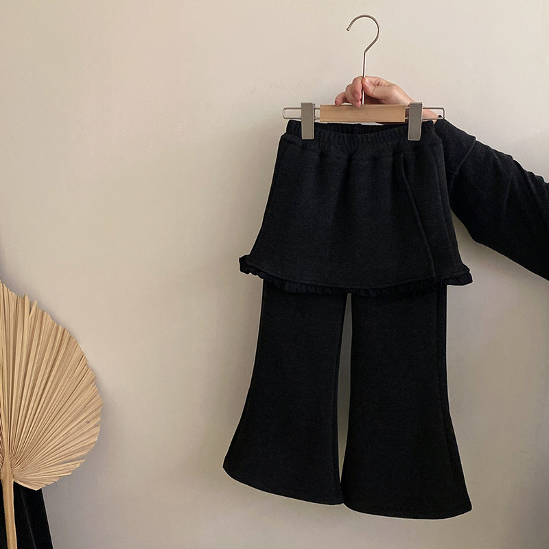 女童秋冬季2025新款洋气女宝宝加绒花边屁帘休闲裤中大童潮流裤子