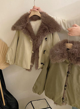 【安安家】韩版女童冬季新款加绒翻领毛绒外套2025新款Z-KXE53