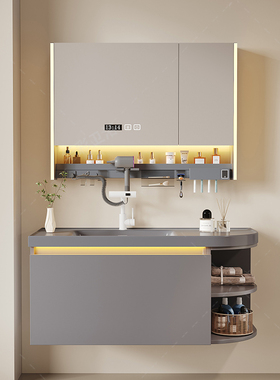 橡木烤漆浴室柜肤感一体盆卫浴柜洗脸盆柜组合台盆柜洗手台洗漱台