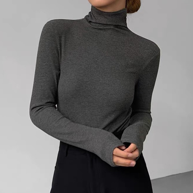 黑色秋冬高领修身显瘦针织打底衫女长袖韩版内搭上衣极简风T恤