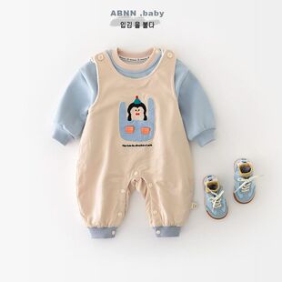 婴幼儿秋冬加厚卫衣0-2岁男女宝宝加绒背带裤儿童冬装保暖两件套1