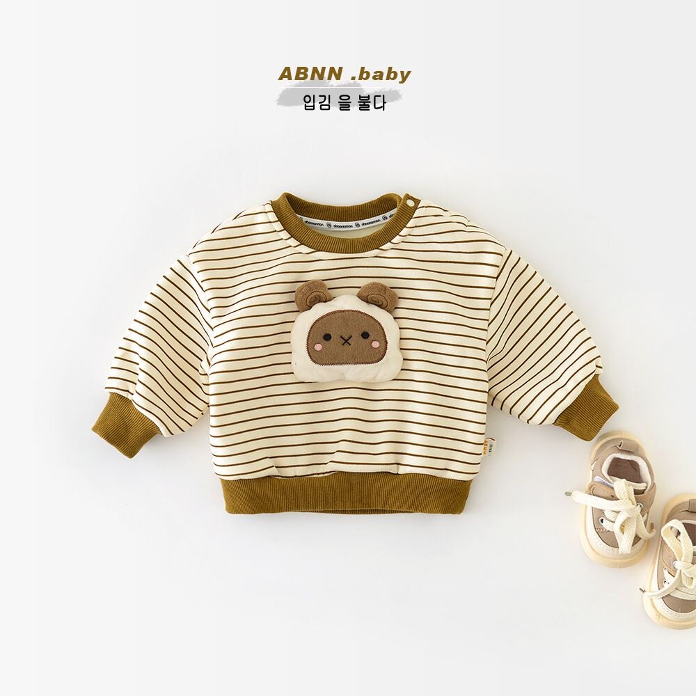 男宝宝加绒卫衣秋冬新款儿童卡通条纹冬装婴儿一体绒加厚保暖上衣
