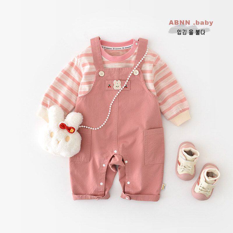女宝宝洋气卫衣套装春秋装新款女童韩版衣服婴儿纯棉背带裤两件套