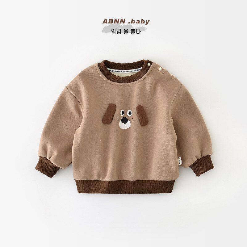 婴儿加绒卫衣冬季新款男童加厚一体绒宝宝保暖冬装儿童可爱打底衫