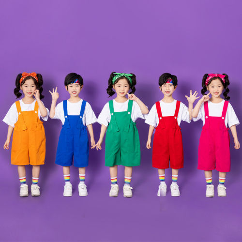 六一儿童啦啦队演出服幼儿园表演服背带裤小学生大合唱运动会服装