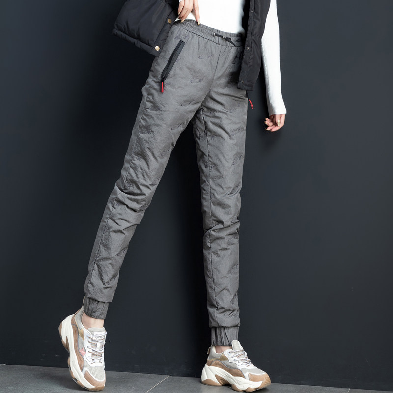 高级轻薄高腰羽绒裤女外穿时尚宽松冬季女士加厚保暖棉裤2024新款