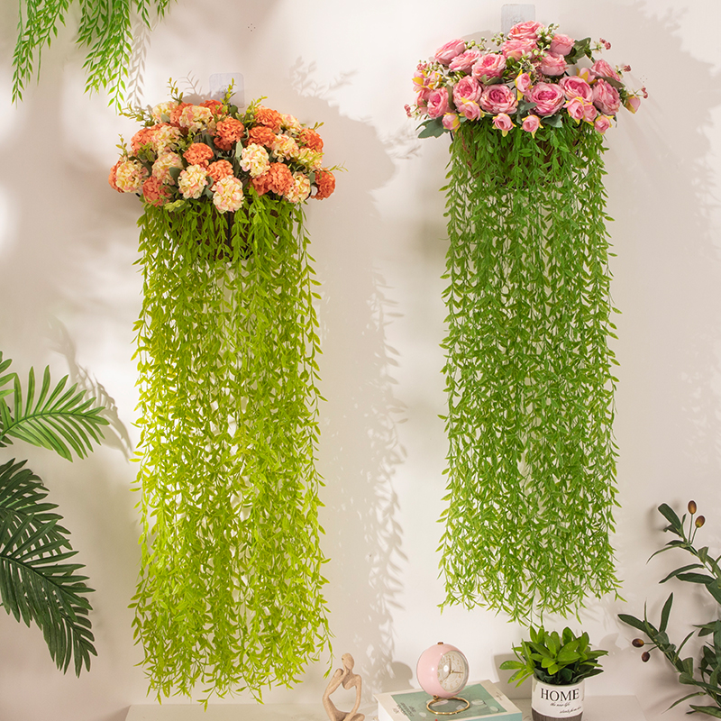 仿真柳叶挂墙花篮客厅墙壁挂花阳台装饰植物藤条假花绿植垂柳挂饰