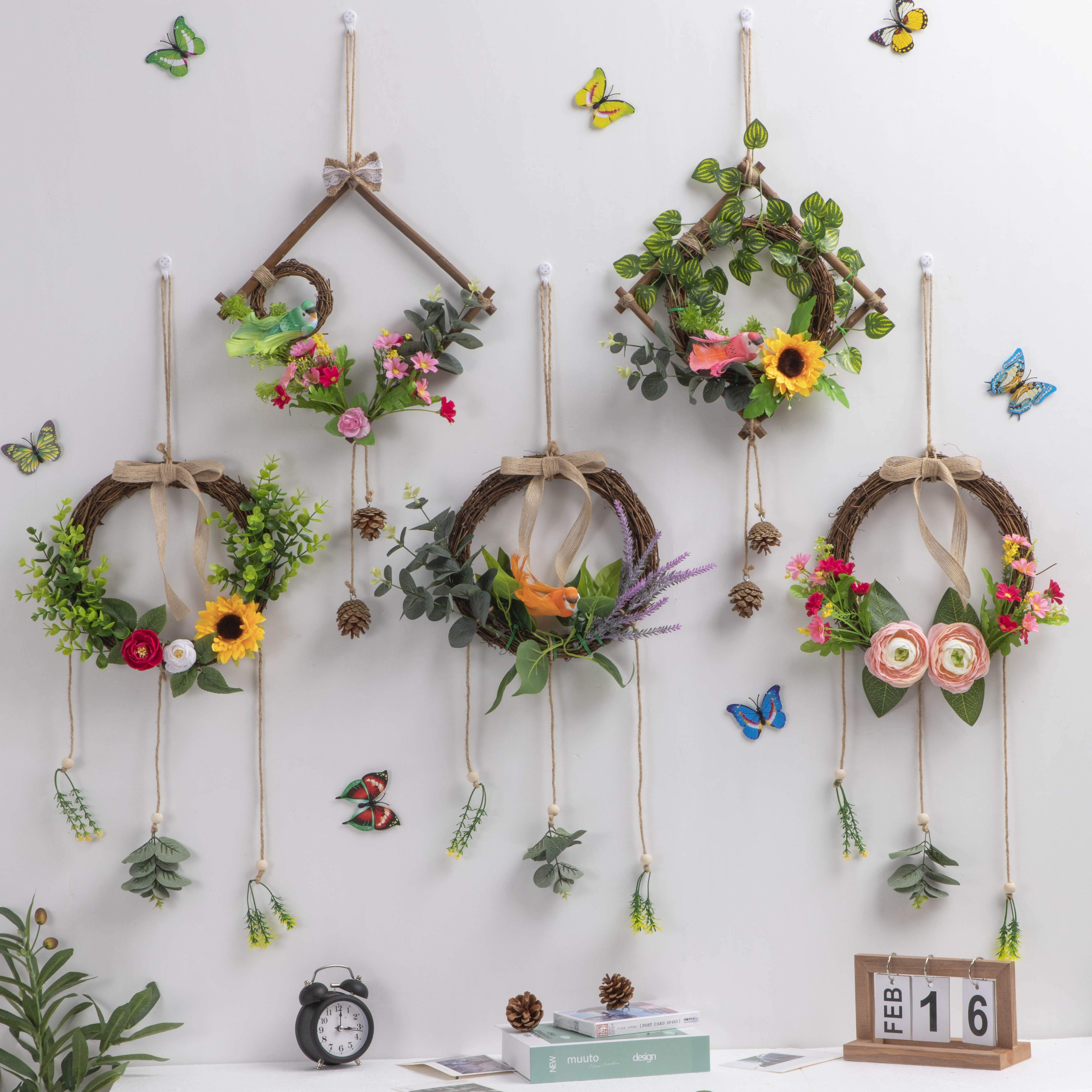 墙上挂件创意花环墙壁挂花装饰品幼儿园挂墙植物花艺壁挂墙面挂饰