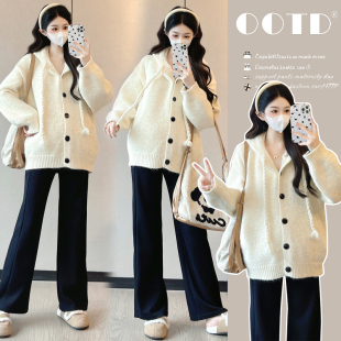 毛衣秋冬款 韩系纯色连帽开衫 百搭减龄显瘦上衣 孕妇装 2025新款