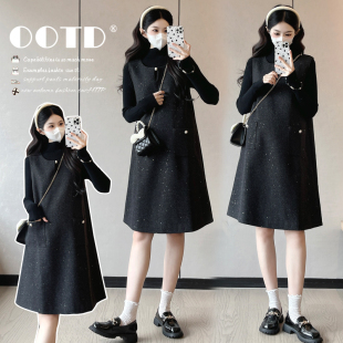 连衣裙 黑灰色亮片毛呢小香风高级感孕妇大码 秋冬季 新款