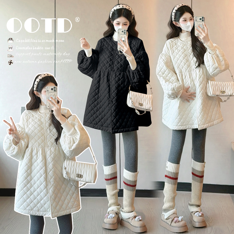 秋冬新款韩系日常百搭设计感菱格棉服娃娃裙