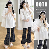 碎花微喇裤 2026夏季 宽松慵懒衬衣 套装 孕妇装