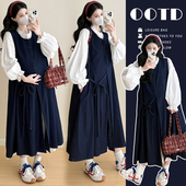 连衣裙 提花衬衫 设计感绑带牛仔背心裙潮妈两件套 法式 春季