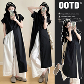 叠穿长款 新款 衬衫 连衣裙宽松阔腿裤 现现 子孕妇两件套装 夏装