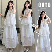 猪鼻扣 半身裙孕妇套装 天丝刺绣无袖 娃娃衫