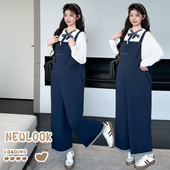 T恤气质套装 系领结纯棉长袖 简约藏青色背带裤 2026春孕妇新款