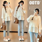 百搭显瘦上衣娃娃衫 新款 拼接设计感假两件衬衫 秋装 2025孕妇装