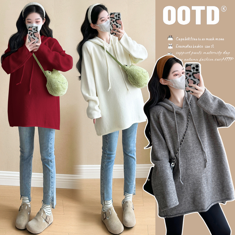 2025秋冬新款韩版时尚孕妇装百搭洋气慵懒风针织上衣