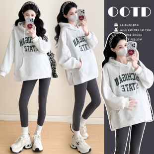 孕妇秋冬时尚 连帽卫衣 洋气简约宽松字母印花套头长袖