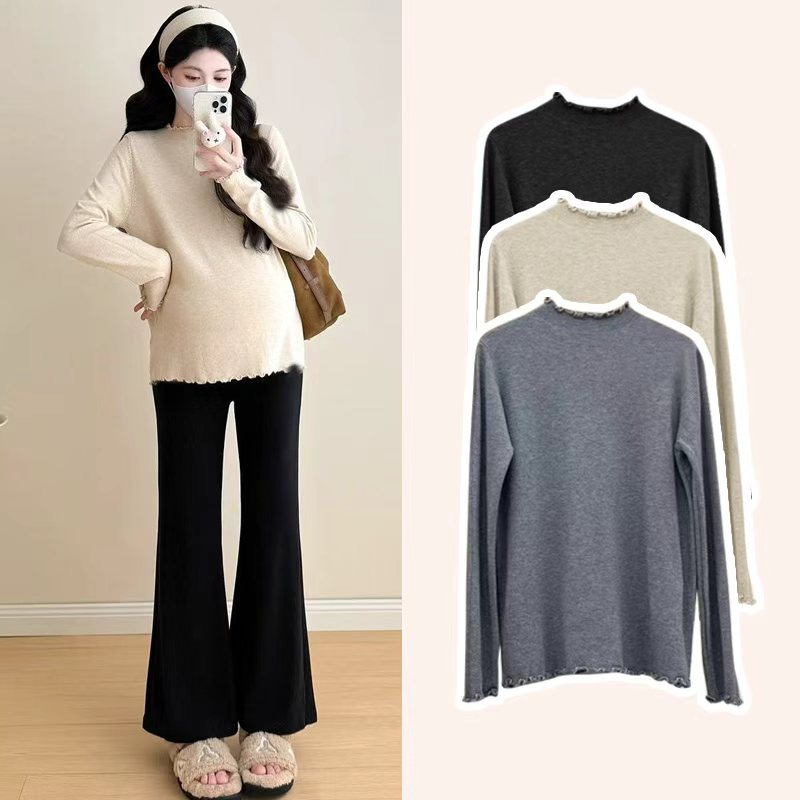 新品~孕妇新款木耳领打底衫超大弹力保暖内搭T恤春秋上衣百搭