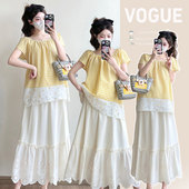 潮妈上衣 格子拼接甜美可爱时尚 托腹半身裙 新款 2026夏季