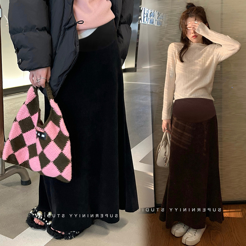 孕妇装秋冬季高级感加厚半身裙外穿显瘦高个子长裙a字鱼尾裙