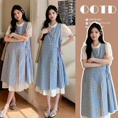 马甲两件套孕妇套装 现现 真两件套孕妇连衣裙 棉麻孕妇装 薄款