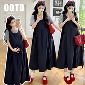 藏青休闲显瘦背带裙套装 慵懒百搭上衣 夏装 大量现新款