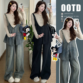 孕妇装 针织内搭两件套 早春显瘦复古牛仔背带裤