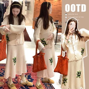 大量現货~2026春夏新品高级感立体刺绣重工花朵钩织针织套装裙