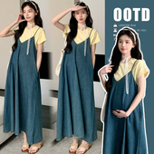 牛仔背带裙孕妇套装 2025夏季 韩版 纯棉上衣 新品