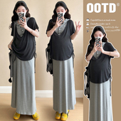 气质短袖 孕妇装 连衣裙慵懒风时尚 夏季 上衣两件套 2026新款