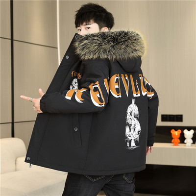 青少年男款羽绒服中长款加绒加厚派克服男装帅气学生棉服冬季外套