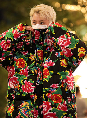东北大花棉袄男女花布衣服连帽短款棉衣外套保暖防寒棉服大码中国