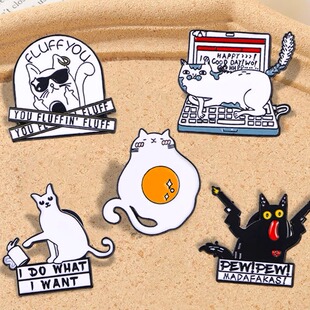 卡通搞怪文字猫咪金属徽章动物可爱猫书包配饰胸针牛仔 2025新款