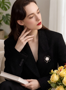 黑色镜面花朵防走光衣服胸针胸花