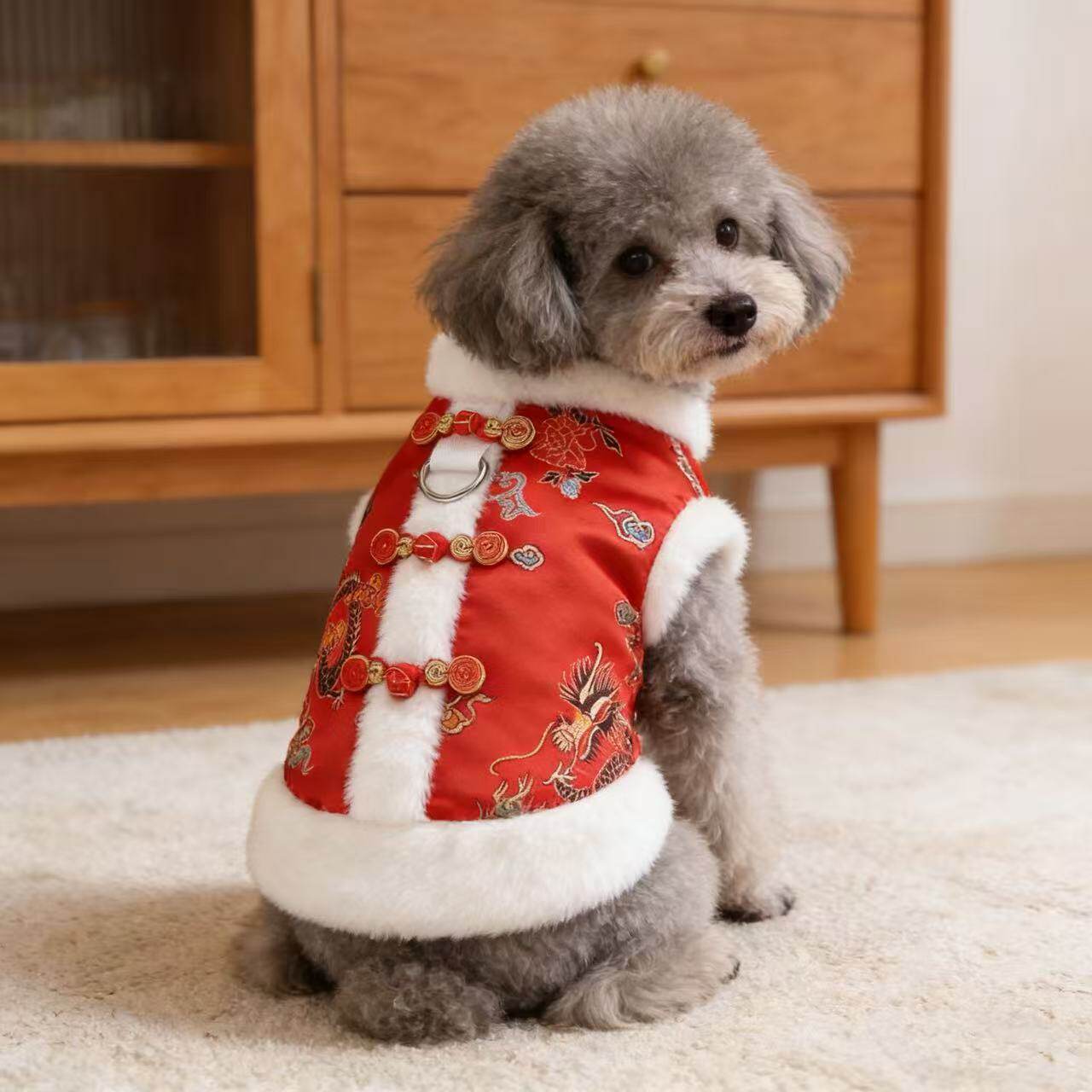 狗狗唐装狗狗衣服冬季防寒马甲春节过年喜庆洋气大红色博美吉娃娃