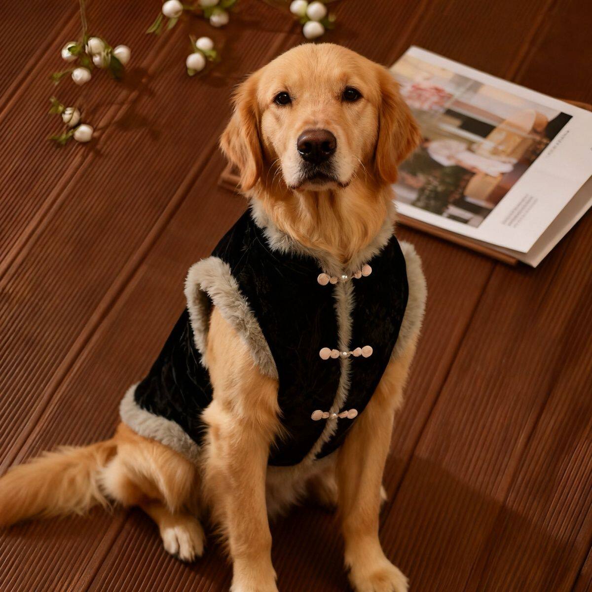 新中式马甲国风唐装复古黑色唐装中大型宠物柴犬边牧金毛拜年服