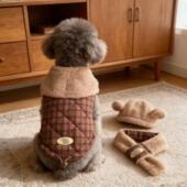 狗狗秋冬保暖马甲帽子加厚棉服洋气外出背心博美比熊雪纳瑞小型犬