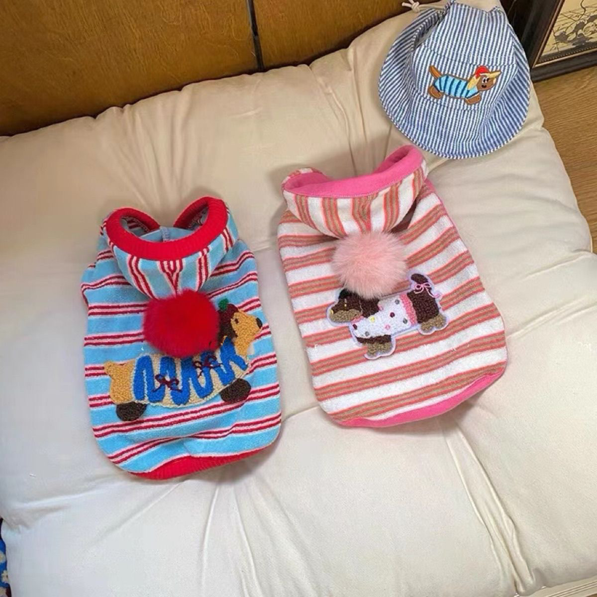 潮牌~狗狗宠物衣服比熊雪纳瑞博美泰迪秋冬装薄款条纹卫衣保暖潮