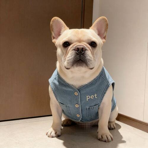 原创宠物春秋季韩系牛仔背心法斗巴哥恶霸犬可爱印花马甲秋装外穿