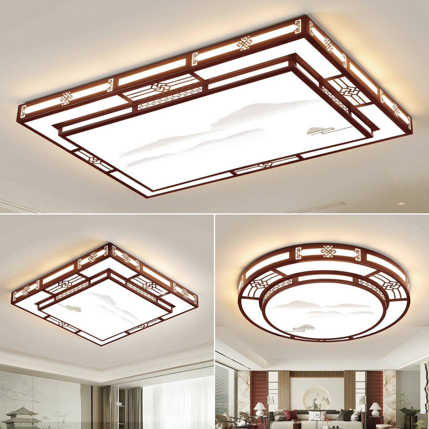 客厅大灯大气别墅中国风红木色餐厅大厅灯新中式led卧室吸顶灯具