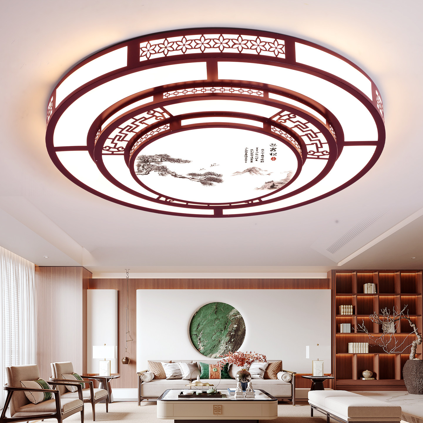 客厅大主灯2026新款别墅中国风新中式酒店大厅灯LED吸顶灯具大全