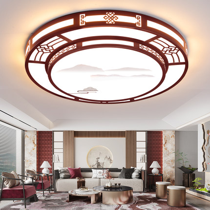 客厅灯2025新款别墅中国风新中式红木色大厅主灯LED吸顶灯具大全