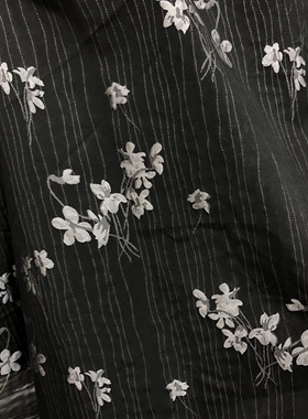 【半米价】黑白双面碎花含棉提花布褶皱肌理国风潮服装面料设计布