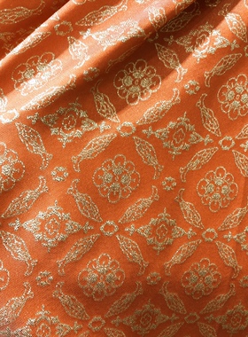 【半米价】织金亮丝古代花纹鱼纹提花面料服装设计古风蓝色孔雀蓝