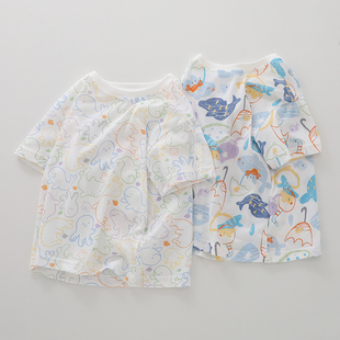 男女童夏季短袖t恤儿童装网眼透气衫宝宝纯棉半袖卡通印花衫薄款