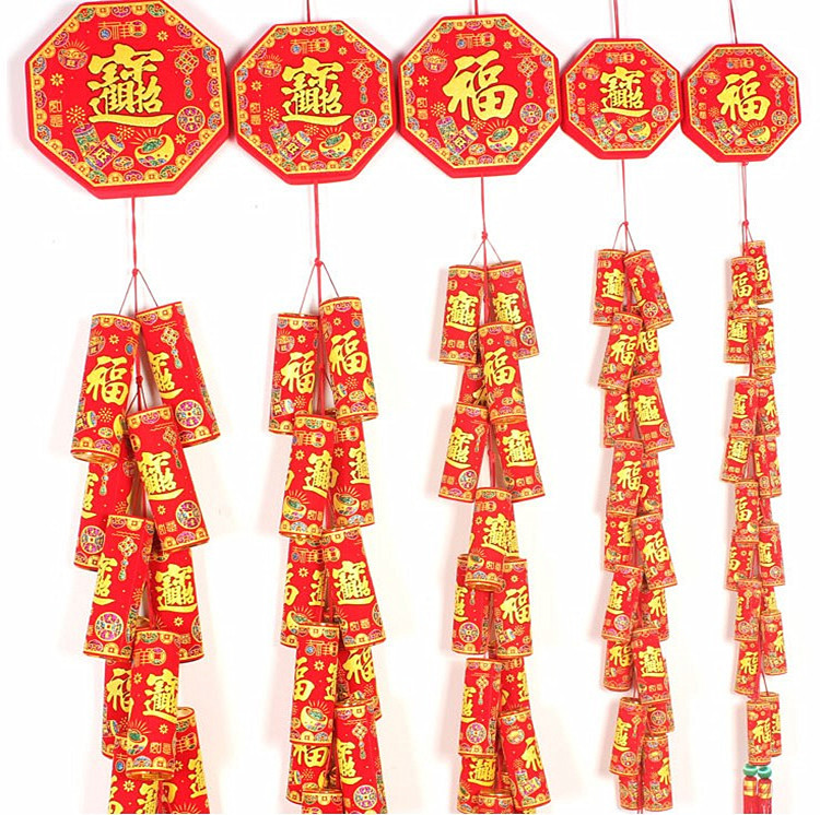 新年鞭炮串客厅室内挂件厂家直销元旦喜庆防真炮竹挂饰春节长串炮