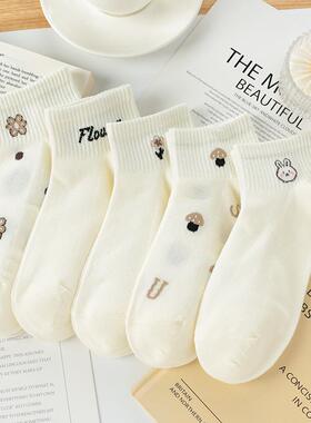 白色袜子女短袜ins潮春夏纯棉可爱日系学生浅口船袜短筒百搭薄款