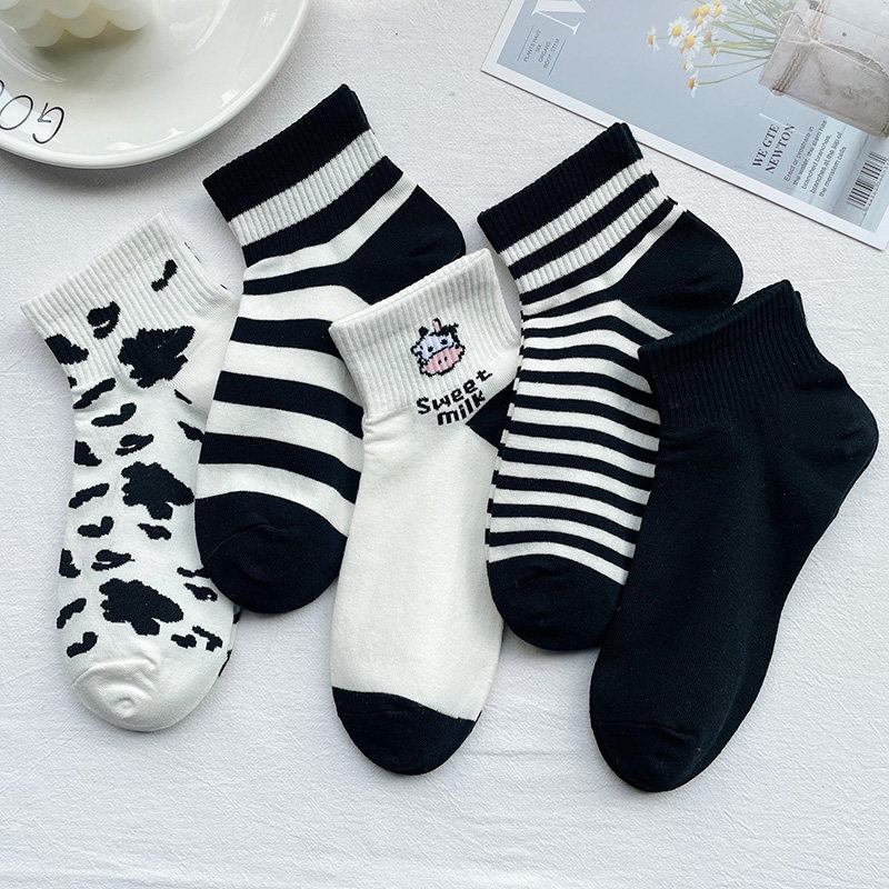 奶牛条纹袜子女短袜韩版夏季薄款ins潮棉袜可爱日系黑白斑点短筒,女士内衣/男士内衣/家居服,短袜,淘宝优惠券,粉丝福利购,淘宝优惠卷